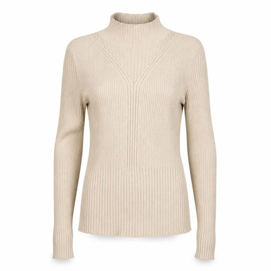 Oasis Women Beige M Ribbed Mock Neck Slim Knit Pullover Jumper