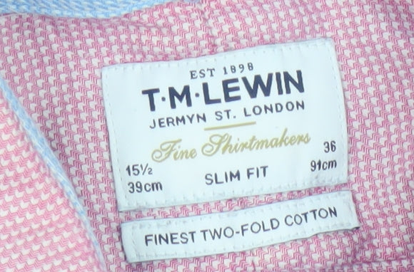 TM Lewin Men’s Pink 15.5 Slim Fit Cotton Long Sleeve Shirt