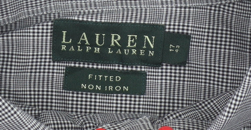 Lauren Ralph Lauren Men's Black Check Slim Fit 17 34 Non-Iron Shirt