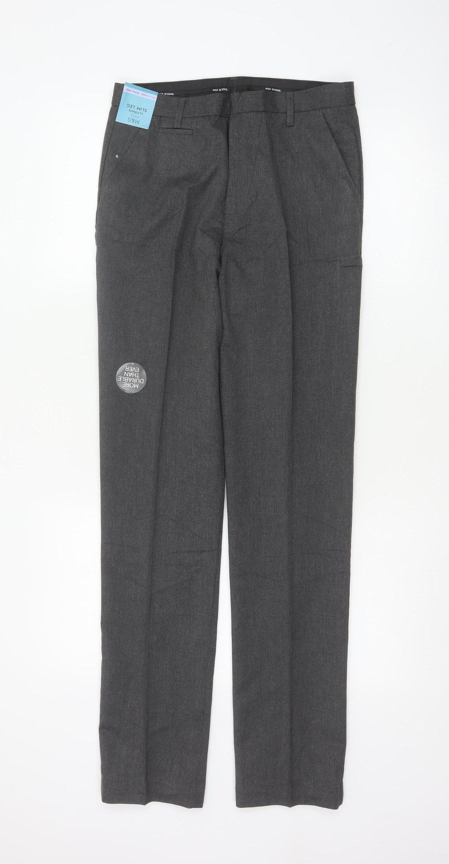 Marks & Spencer Boys Grey 12-13 Years Slim Dress Pants School
