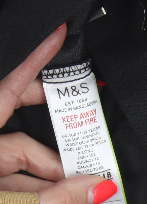 Marks & Spencer Boys Black 11-12 Years Slim Leg School Trousers