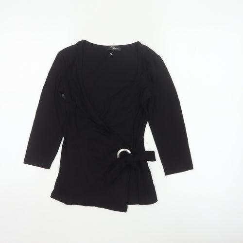 Jane Norman Women’s Black UK 8 Wrap V-Neck Buckle Blouse