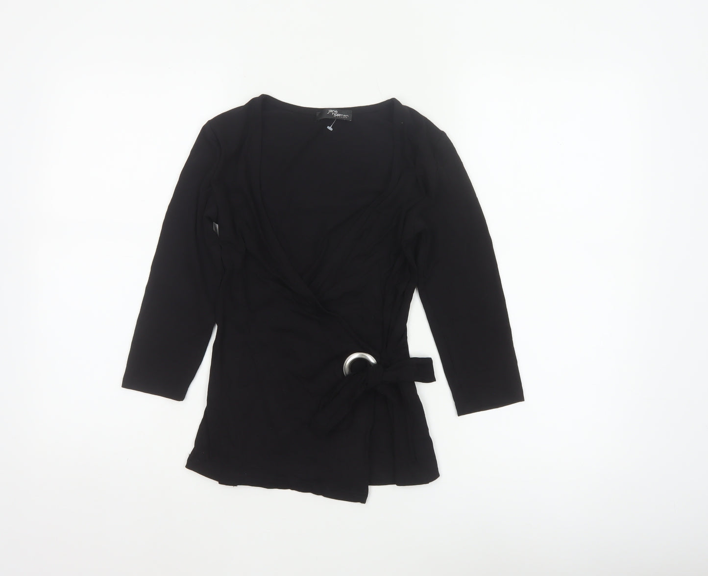 Jane Norman Women’s Black UK 8 Wrap V-Neck Buckle Blouse