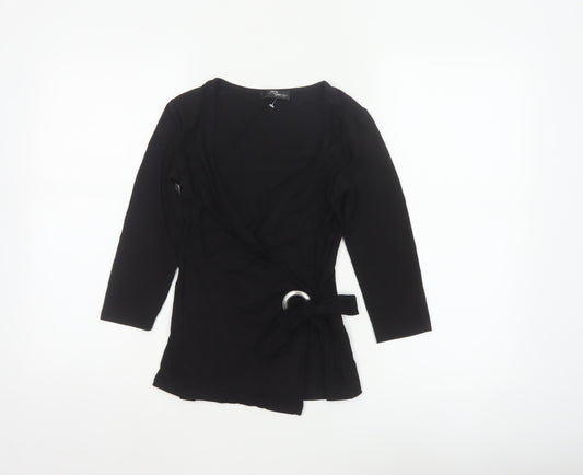 Jane Norman Women’s Black UK 8 Wrap V-Neck Buckle Blouse