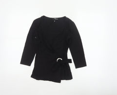 Jane Norman Women’s Black UK 8 Wrap V-Neck Buckle Blouse
