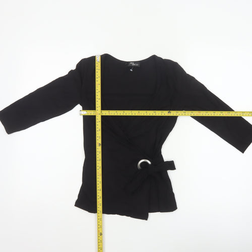 Jane Norman Women’s Black UK 8 Wrap V-Neck Buckle Blouse