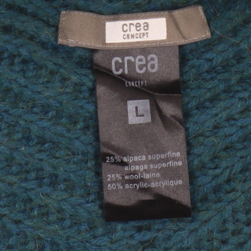 Crea Concept Women Green L Cable-Knit Cowl Neck Alpaca Blend Jumper