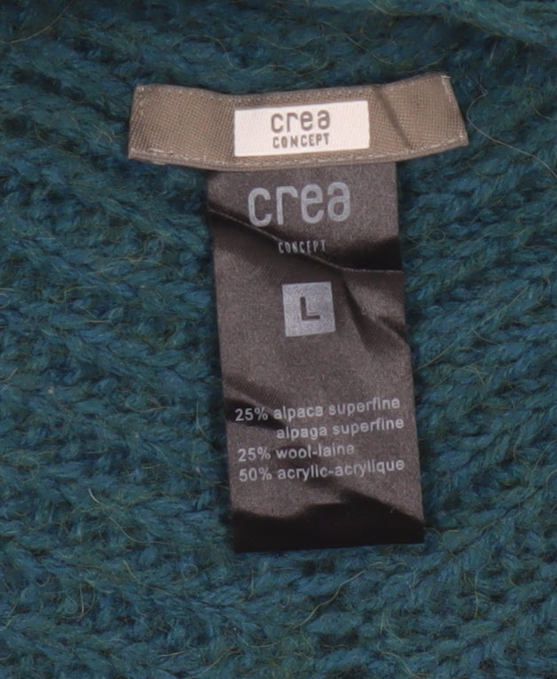 Crea Concept Women Green L Cable-Knit Cowl Neck Alpaca Blend Jumper