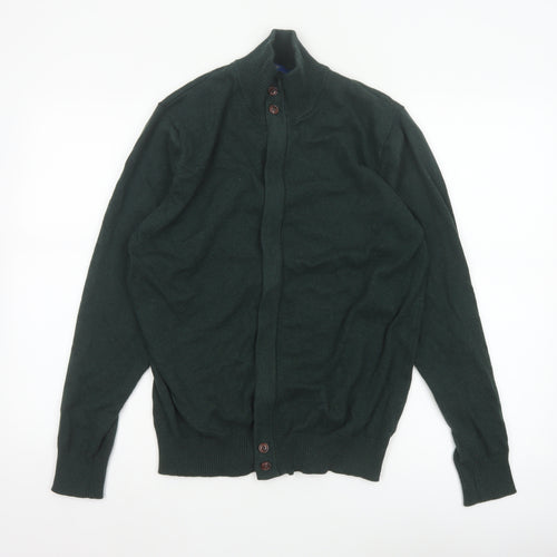 Cotton Traders Men Deep Green M Cotton Cashmere High Neck Cardigan