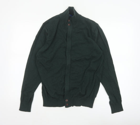 Cotton Traders Men Deep Green M Cotton Cashmere High Neck Cardigan