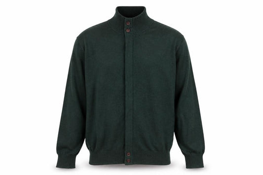 Cotton Traders Men Deep Green M Cotton Cashmere High Neck Cardigan