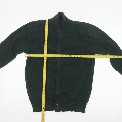 Cotton Traders Men Deep Green M Cotton Cashmere High Neck Cardigan