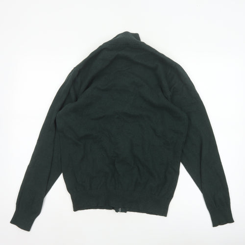 Cotton Traders Men Deep Green M Cotton Cashmere High Neck Cardigan