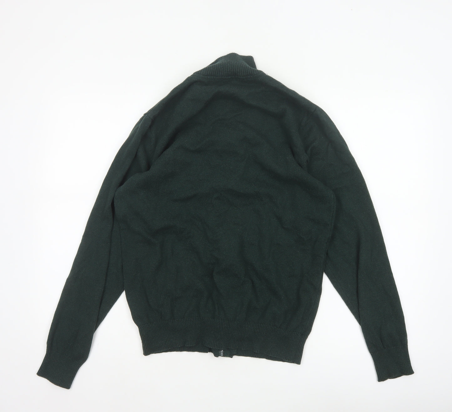 Cotton Traders Men Deep Green M Cotton Cashmere High Neck Cardigan