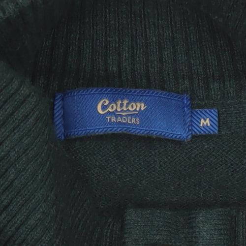 Cotton Traders Men Deep Green M Cotton Cashmere High Neck Cardigan