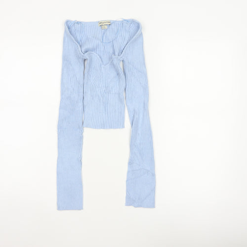 Urban Outfitters Women Blue XS Ribbed Knit Long Sleeve Pullover