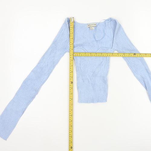 Urban Outfitters Women Blue XS Ribbed Knit Long Sleeve Pullover