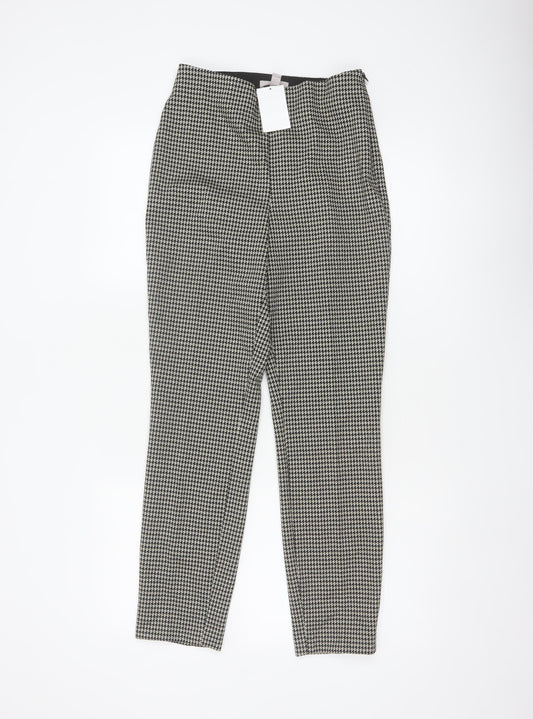 H&M Women Black White Check Tapered Smart Trousers Size S