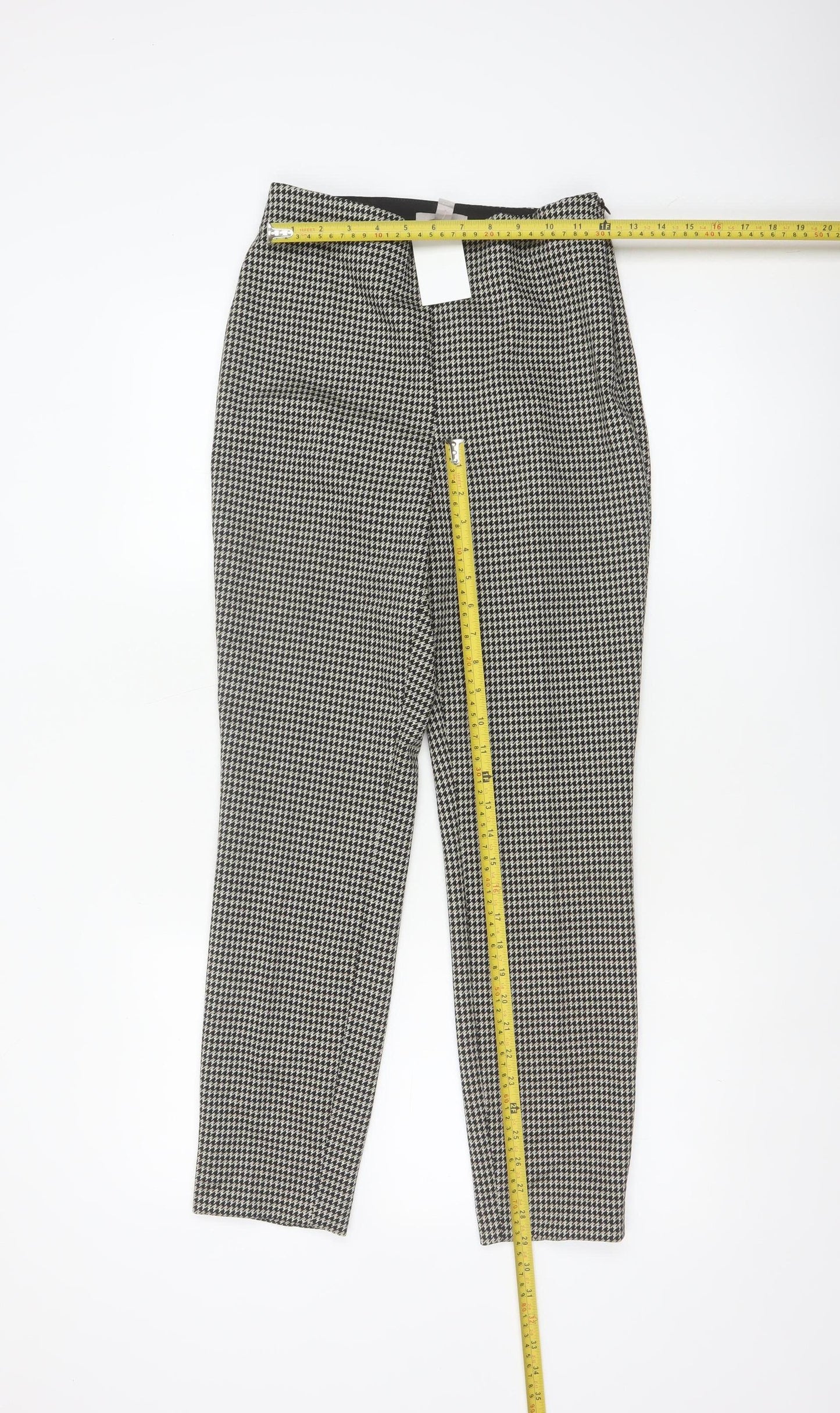 H&M Women Black White Check Tapered Smart Trousers Size S
