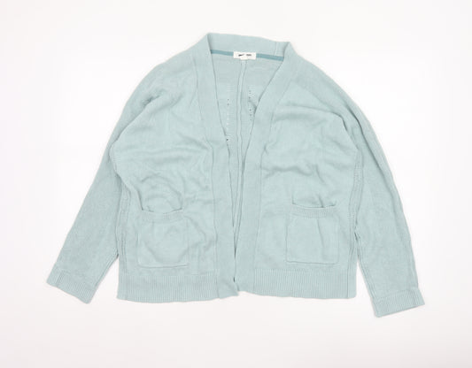 White Stuff Women Blue UK 14 Open Knit Cotton Cardigan Pockets