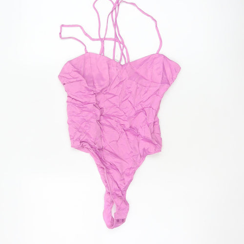 Zara Women Pink S Strappy Ruched Stretch Bodysuit Party Clubwear