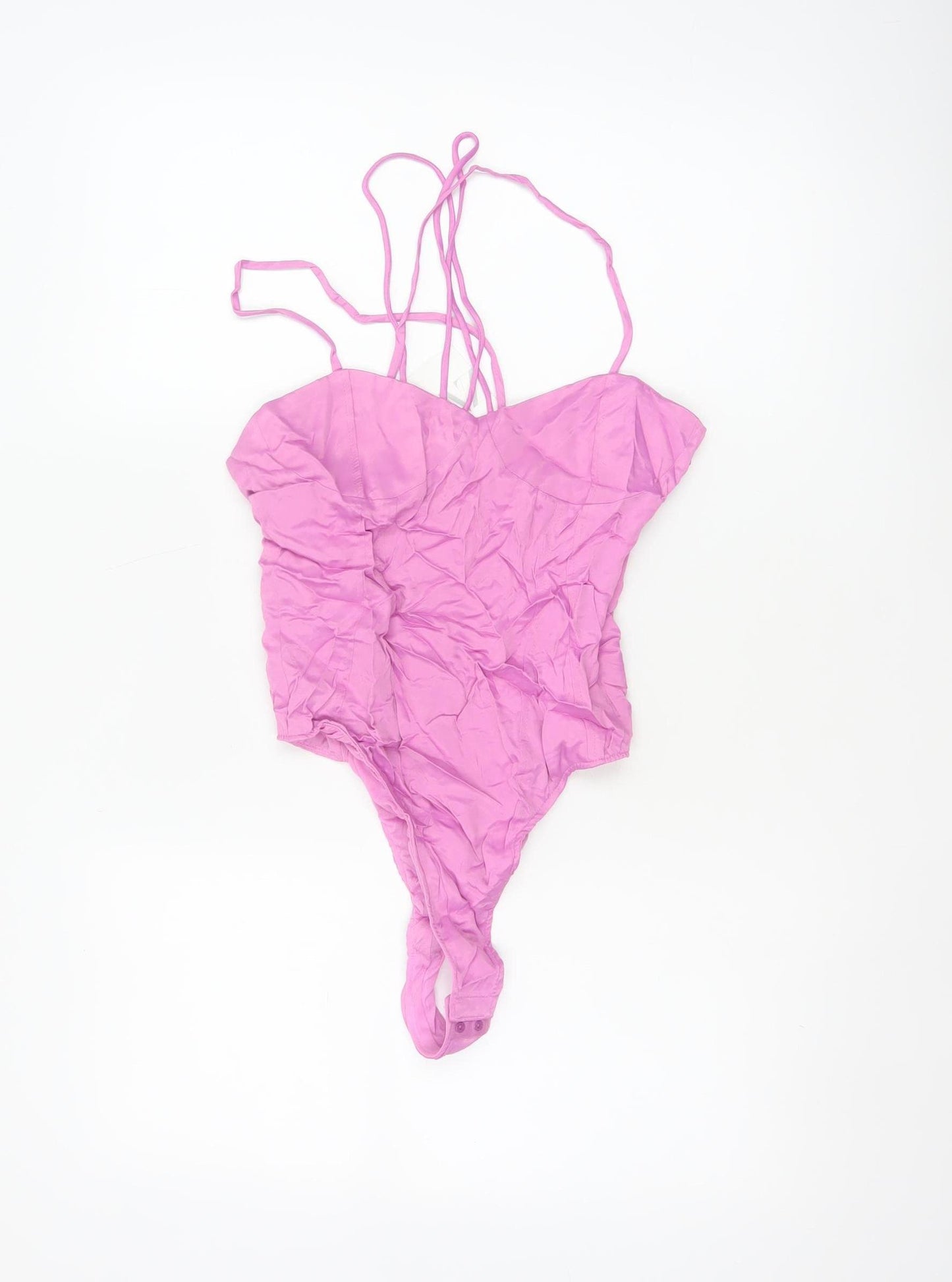 Zara Women Pink S Strappy Ruched Stretch Bodysuit Party Clubwear