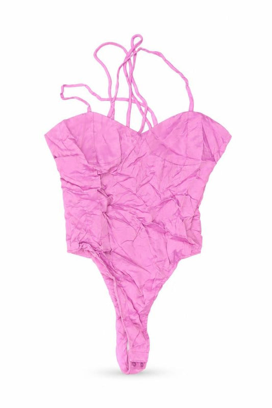 Zara Women Pink S Strappy Ruched Stretch Bodysuit Party Clubwear