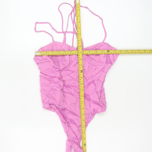 Zara Women Pink S Strappy Ruched Stretch Bodysuit Party Clubwear