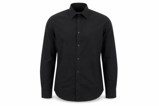 Front view of Jack Reid Men's Black 14.5 Easy Care Long Sleeve Button-Up Shirt