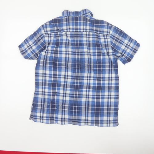 Lands' End Women Blue Plaid Short Sleeve Button-Up Shirt M Regular