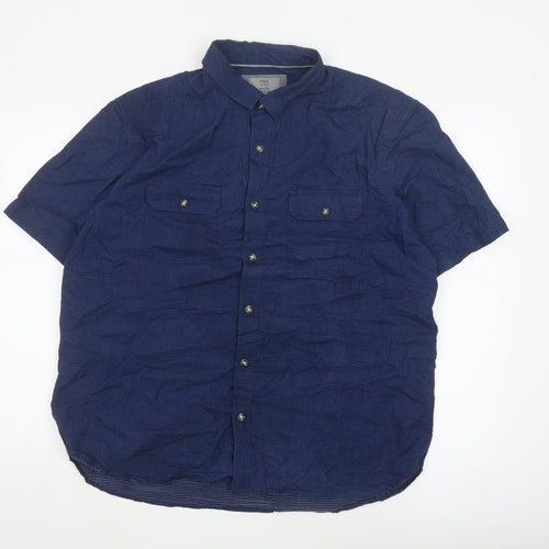 Marks & Spencer Men Blue XL Regular Cotton Short Sleeve Button-Up Shirt
