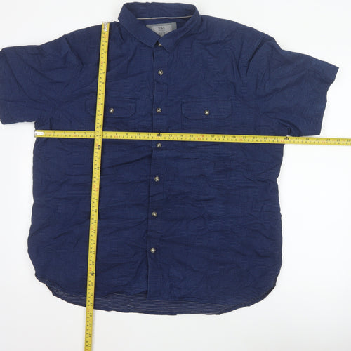 Marks & Spencer Men Blue XL Regular Cotton Short Sleeve Button-Up Shirt