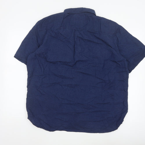 Marks & Spencer Men Blue XL Regular Cotton Short Sleeve Button-Up Shirt