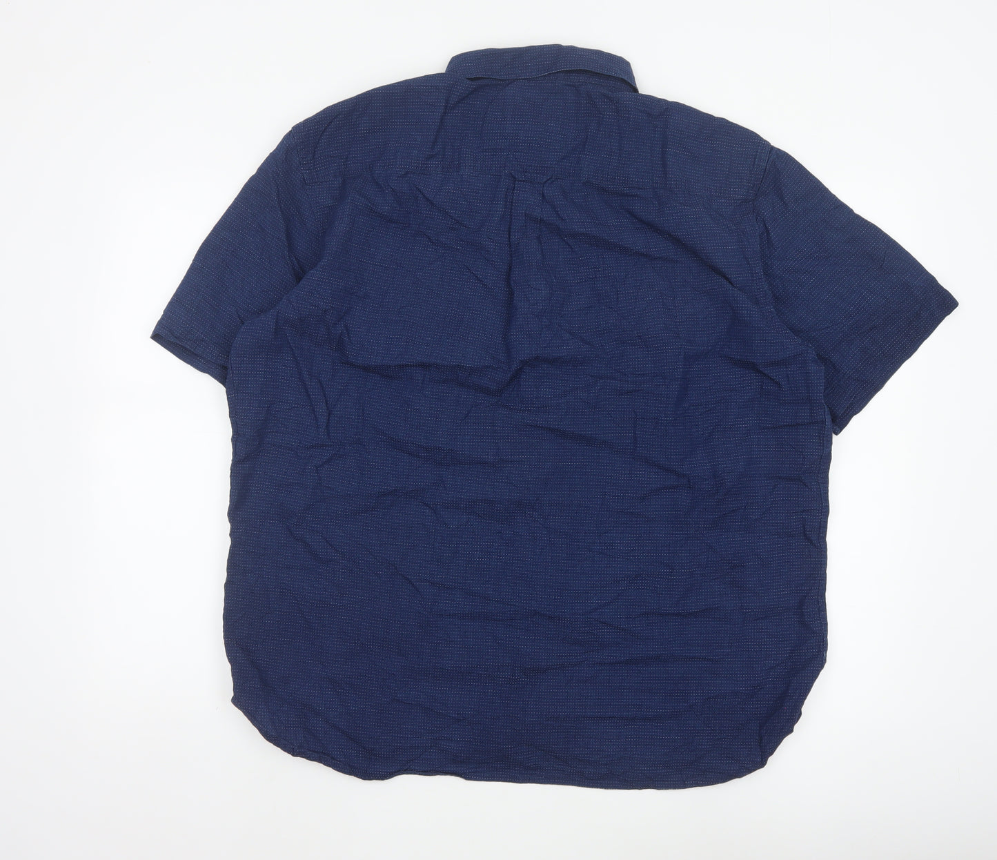 Marks & Spencer Men Blue XL Regular Cotton Short Sleeve Button-Up Shirt