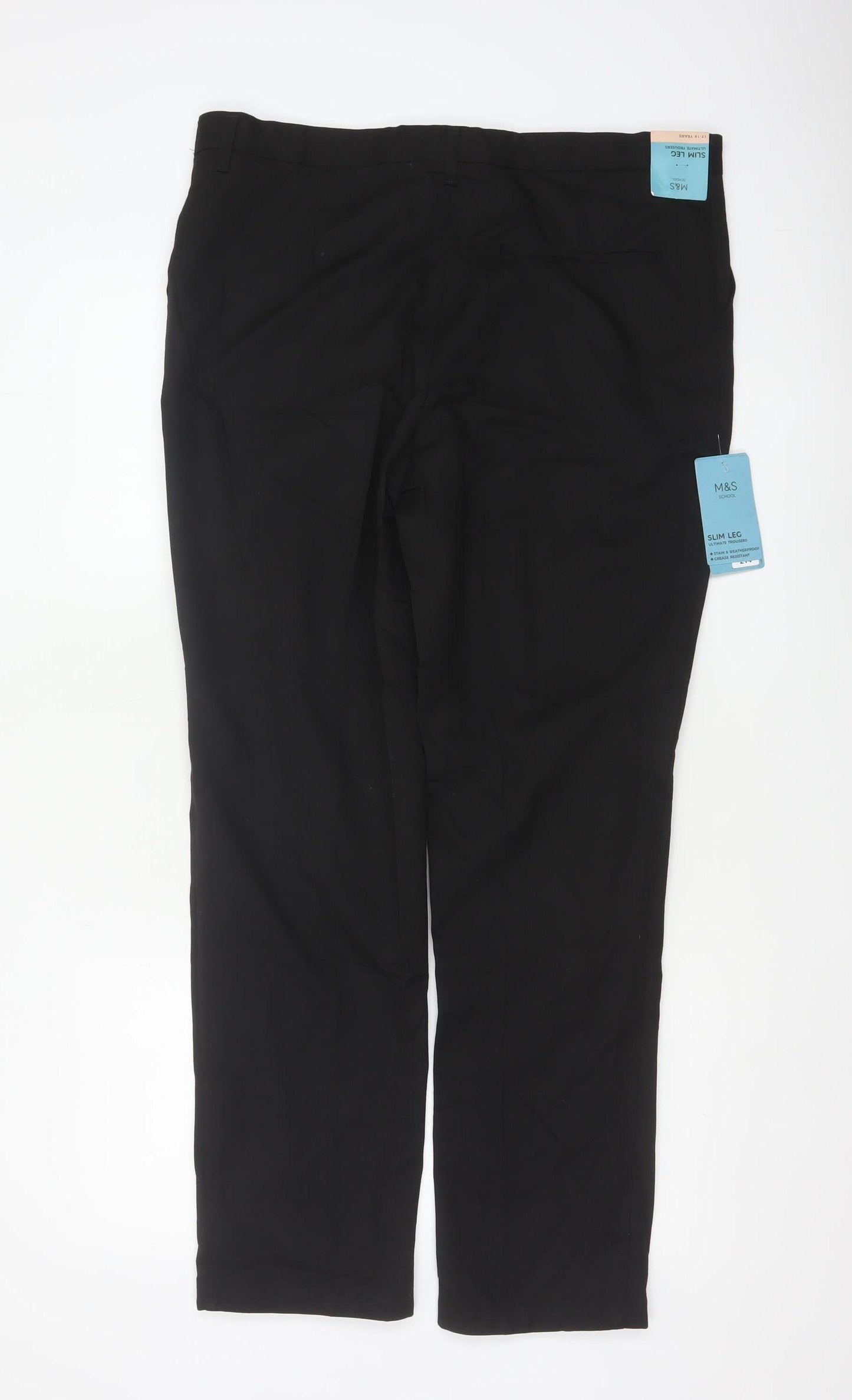 Marks & Spencer Boys Black 18+ Slim Leg School Trousers NWT