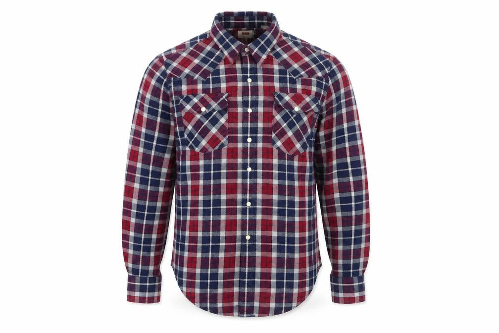 Front view of Levi's Men's Multicoloured S Plaid Flannel Snap Button-Up Shirt