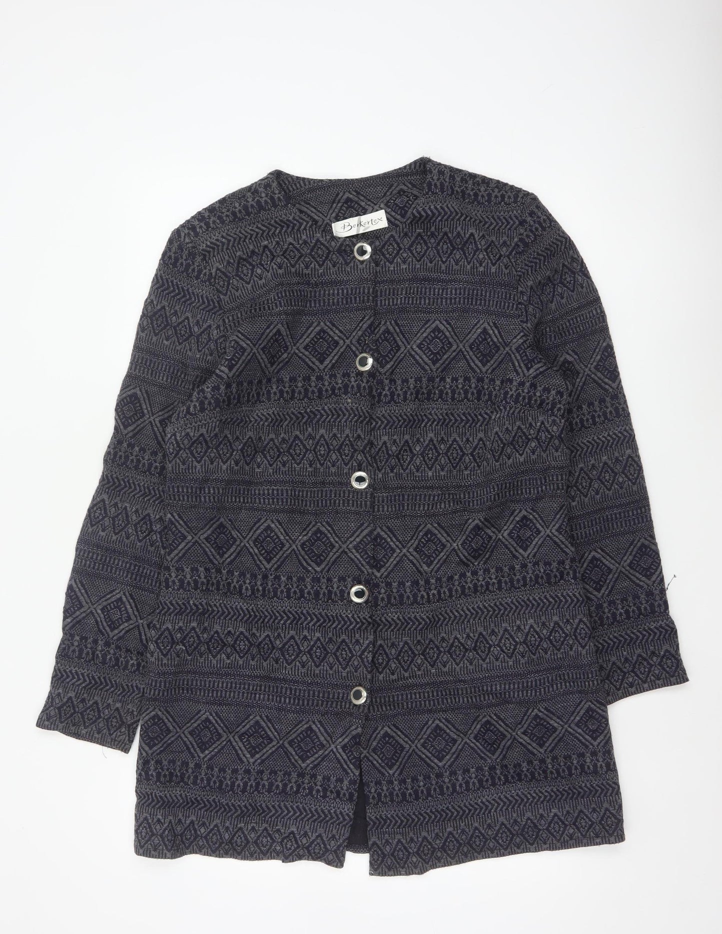 Berkertex Women’s Black Grey Geometric Knit Long Coatigan UK 16
