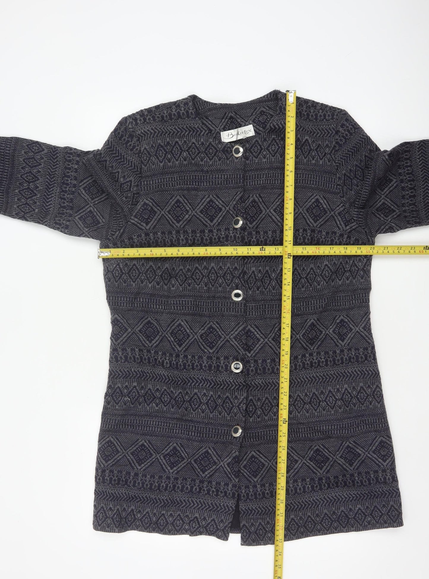 Berkertex Women’s Black Grey Geometric Knit Long Coatigan UK 16