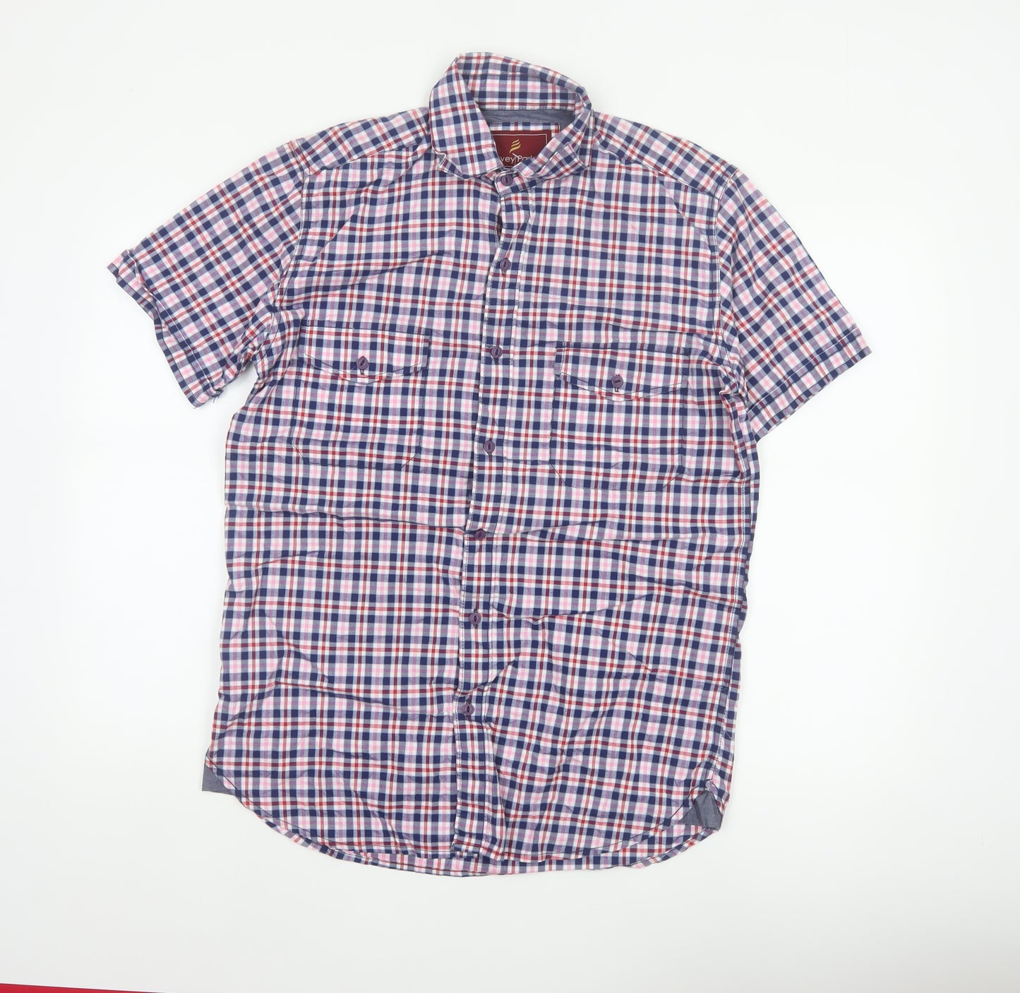 Harvey Parker Men’s Blue Check Short Sleeve Button-Up Shirt Size S