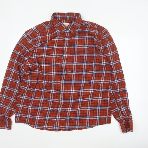 Marks & Spencer Men's Red 2XL Regular Fit Plaid Flannel Button-Up Shirt