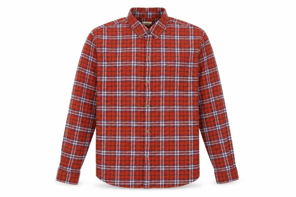 Front view of Marks & Spencer Men's Red 2XL Regular Fit Plaid Flannel Button-Up Shirt