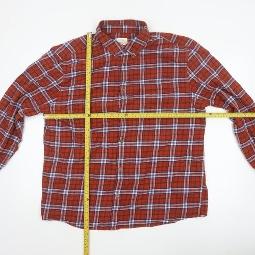 Marks & Spencer Men's Red 2XL Regular Fit Plaid Flannel Button-Up Shirt