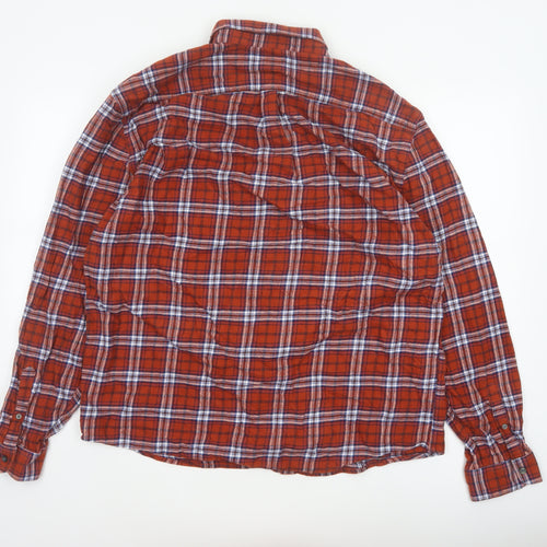 Marks & Spencer Men's Red 2XL Regular Fit Plaid Flannel Button-Up Shirt