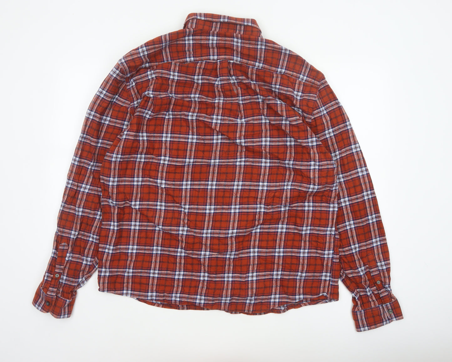 Marks & Spencer Men's Red 2XL Regular Fit Plaid Flannel Button-Up Shirt