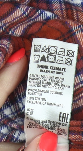 Marks & Spencer Men's Red 2XL Regular Fit Plaid Flannel Button-Up Shirt