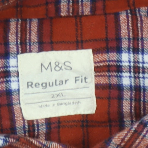 Marks & Spencer Men's Red 2XL Regular Fit Plaid Flannel Button-Up Shirt