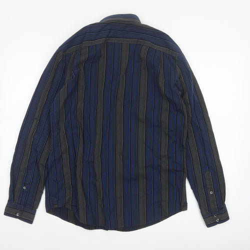 Ben Sherman Men Blue Black Striped Button-Up Shirt M Long Sleeve