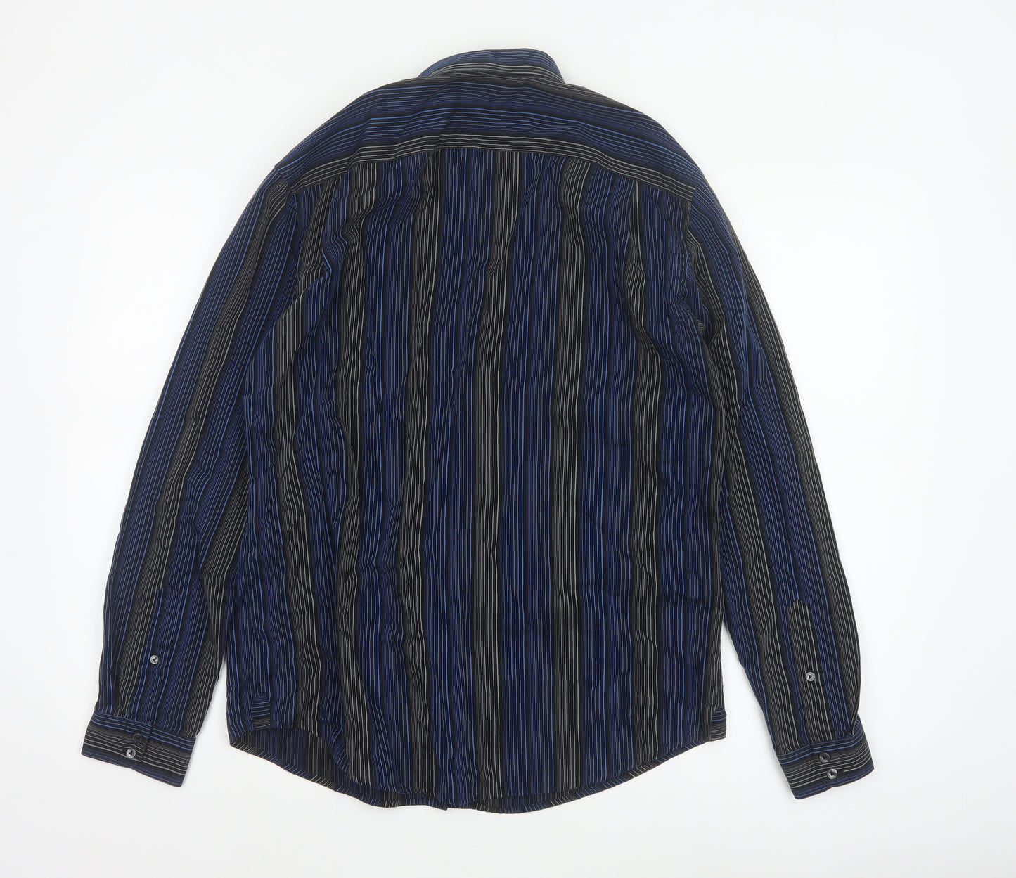 Ben Sherman Men Blue Black Striped Button-Up Shirt M Long Sleeve