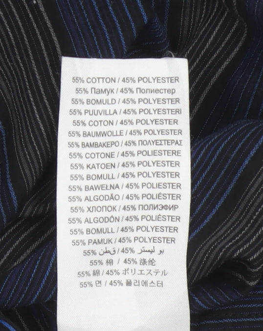 Ben Sherman Men Blue Black Striped Button-Up Shirt M Long Sleeve