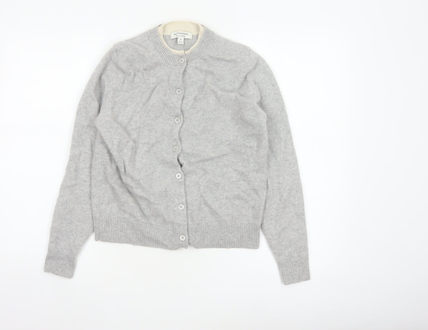 Autograph Women Grey Cashmere Cardigan Size 10 Crew Neck Button Knit